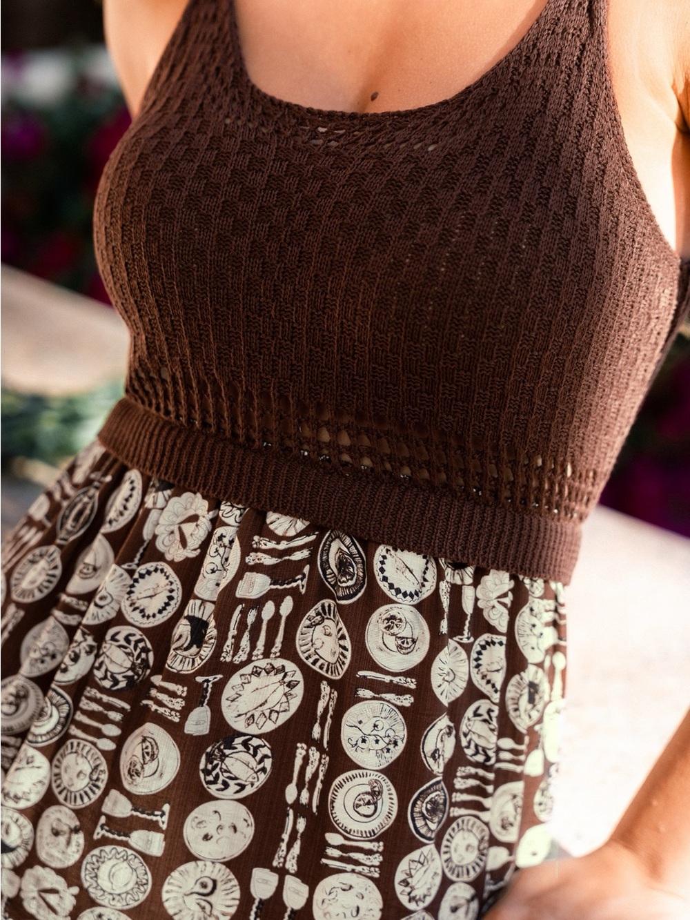 Cupshe Brown High Key Tropical Midi Dress Medium NWT - Picture 2 of 7